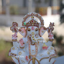 Hand Painted Marble Ganesh Idol with Detailing | 7 Inch