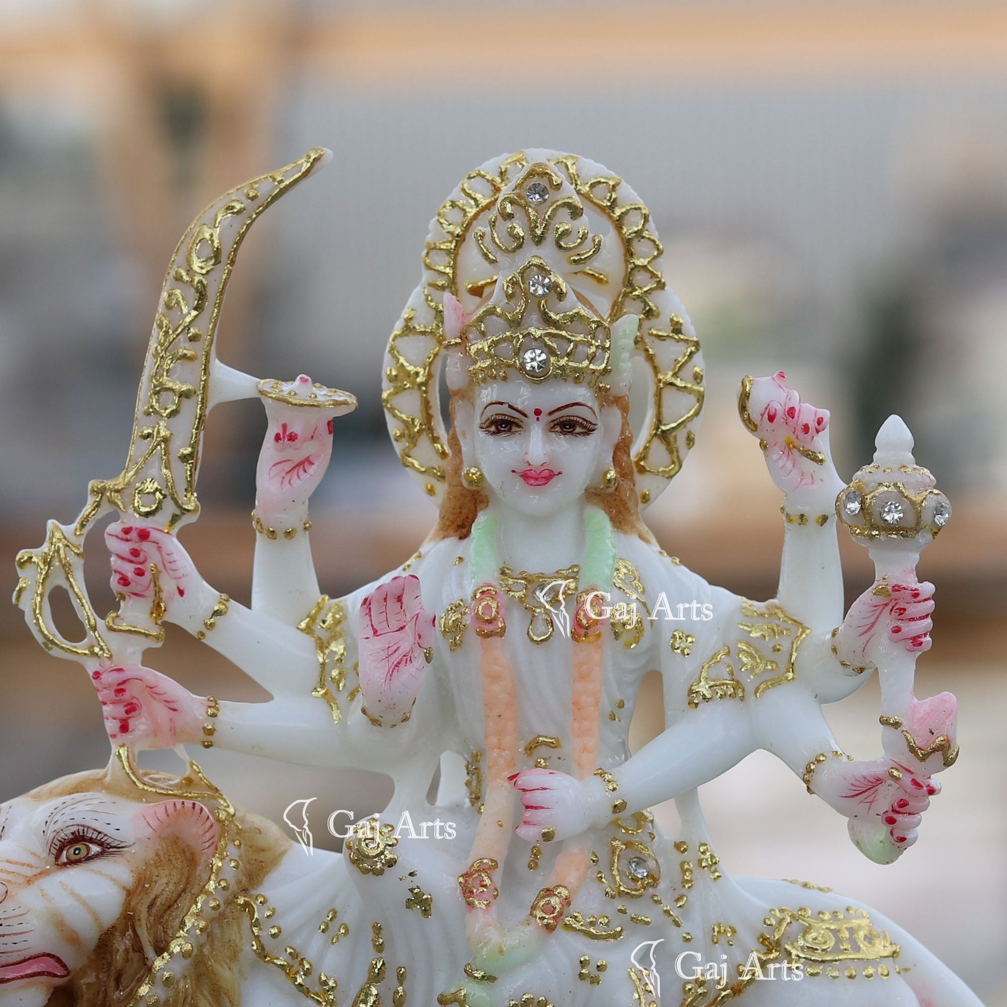 White Marble Durga Mata Idol | 7 Inch
