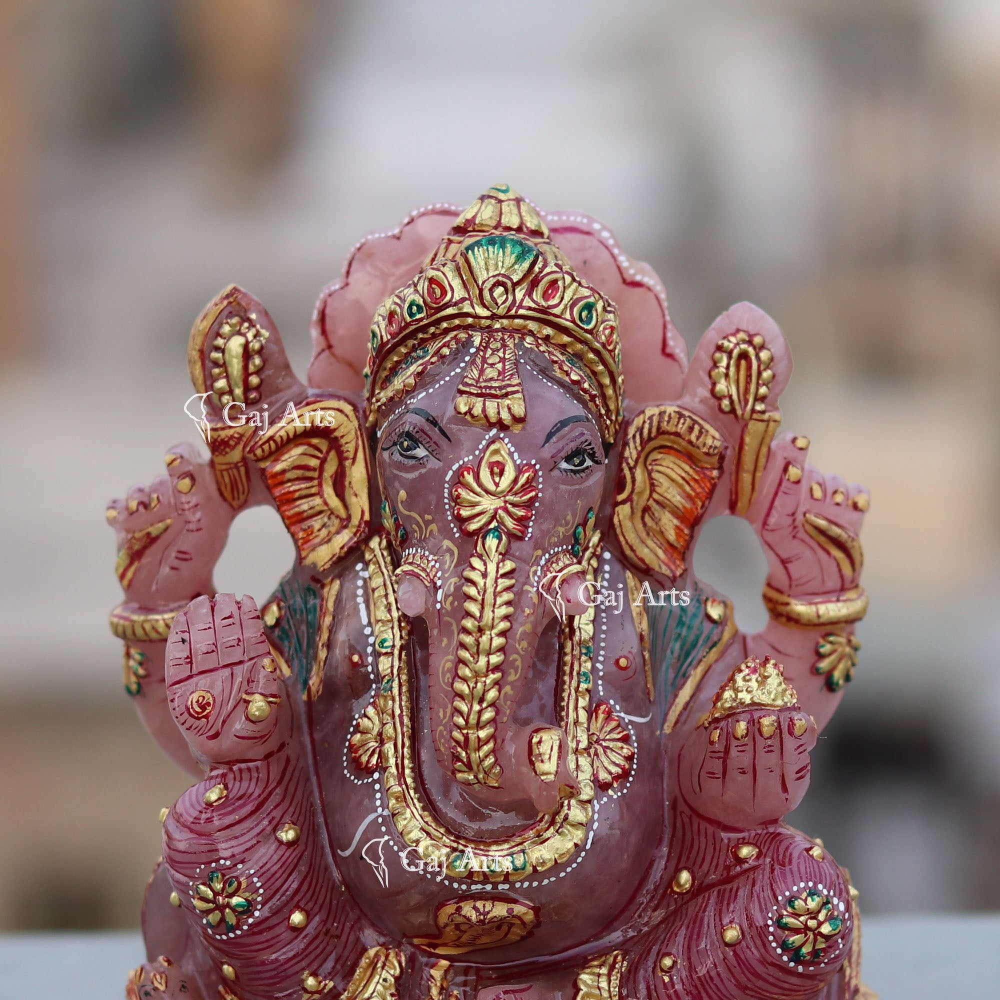 Natural Red Quartz Ganesh Idol | 7 Inch