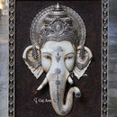 White Korean Marble Ganpati Wall Panel Silver Art | 48 Inch