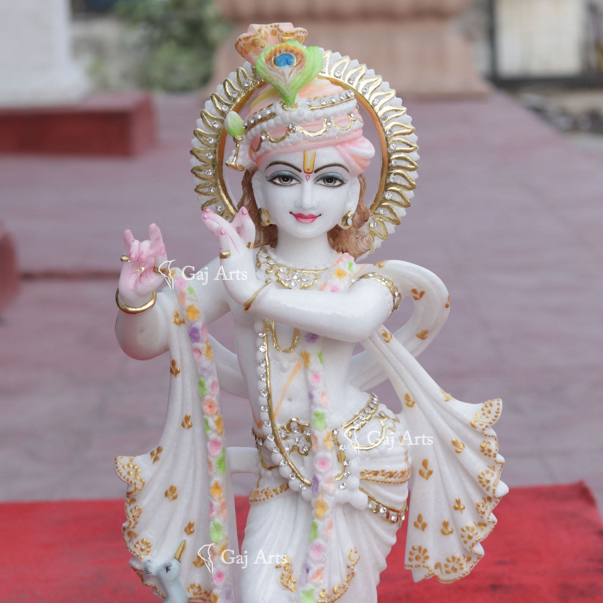 Super White Makrana Marble Krishna Murti | 18 Inch
