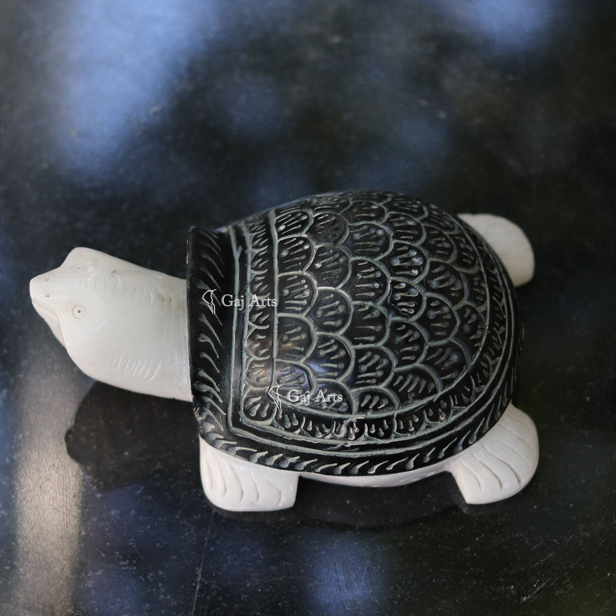 White & Black Marble Kachua Tortoise Statue | 5 Inch