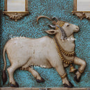 White Marble Jharokha with Cow Sculpture | 40 Inch