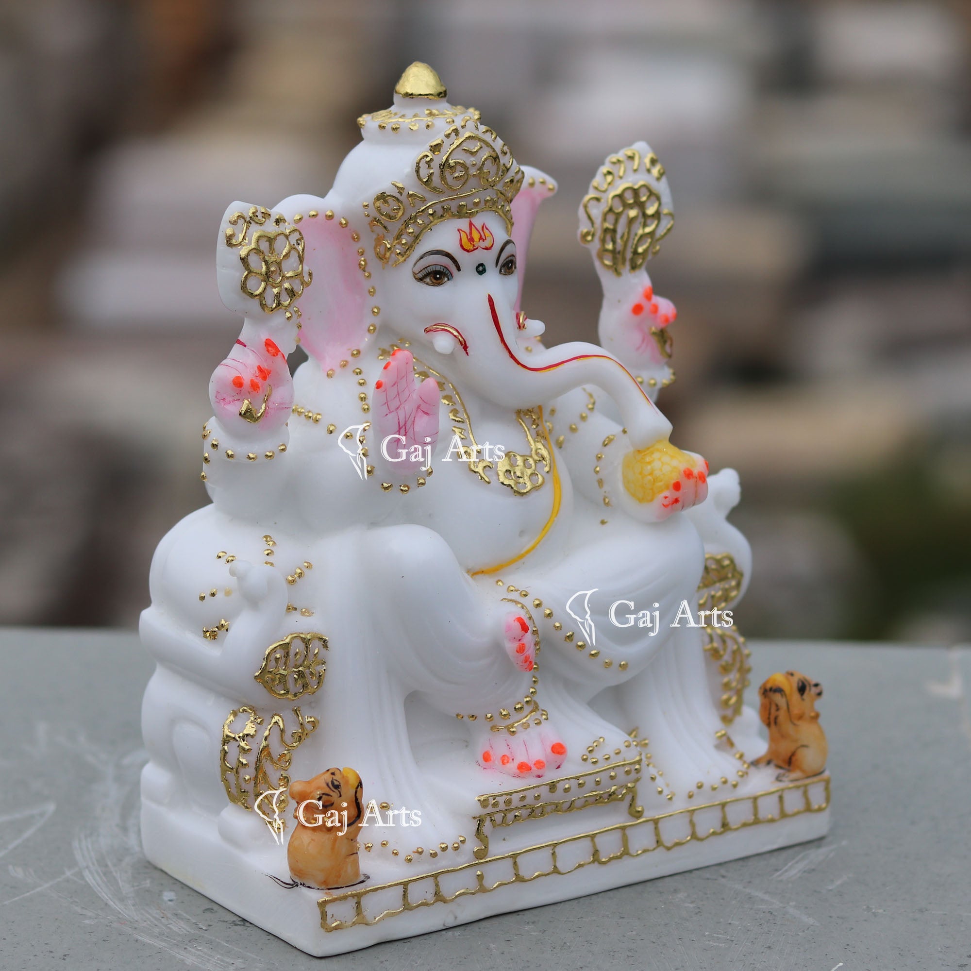 White Marble Ganesh Murti | 7 Inch