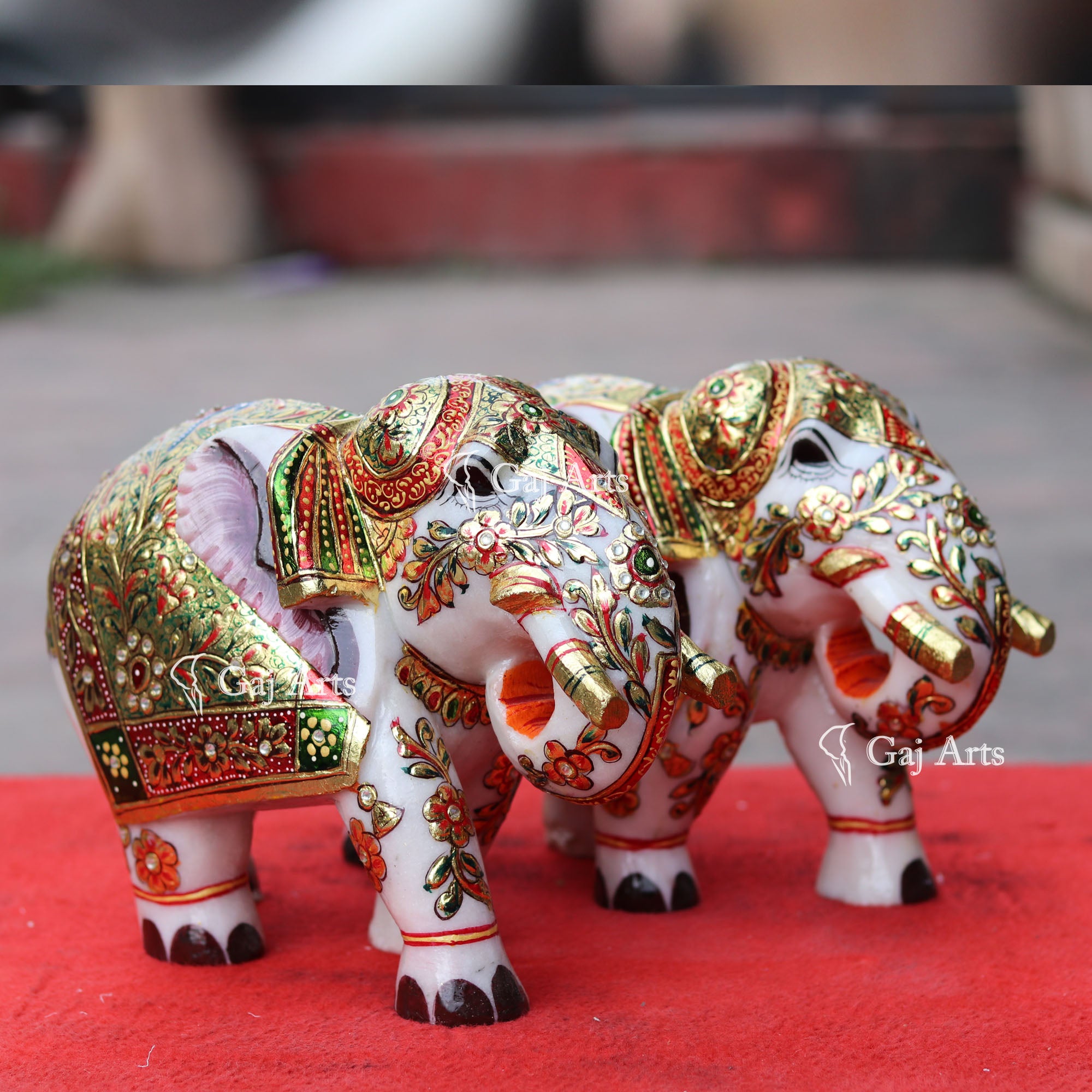 White Marble Meenakari Elephant Statue | 12 Inch