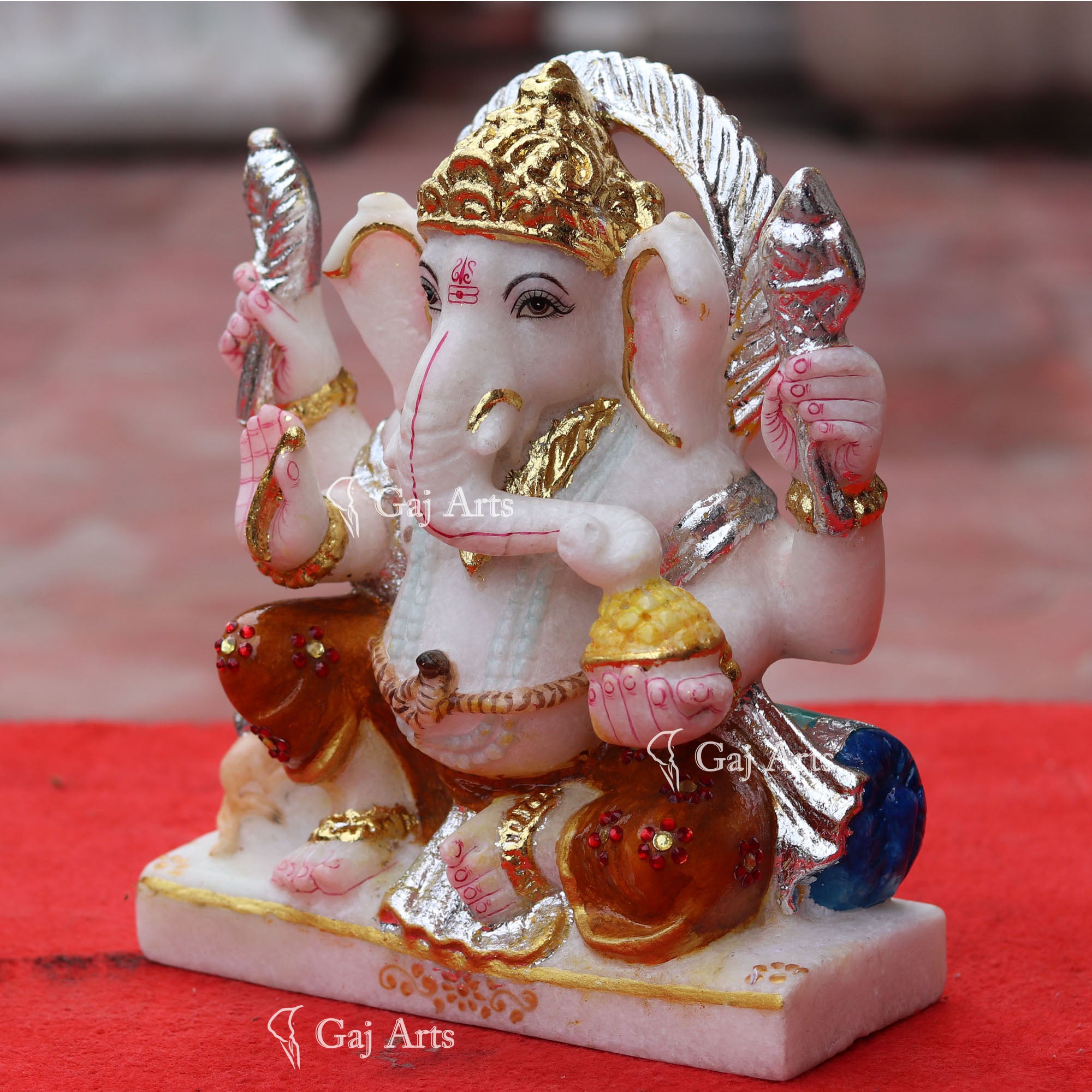 Super White Makrana Marble Ganesh Idol | 9 Inch