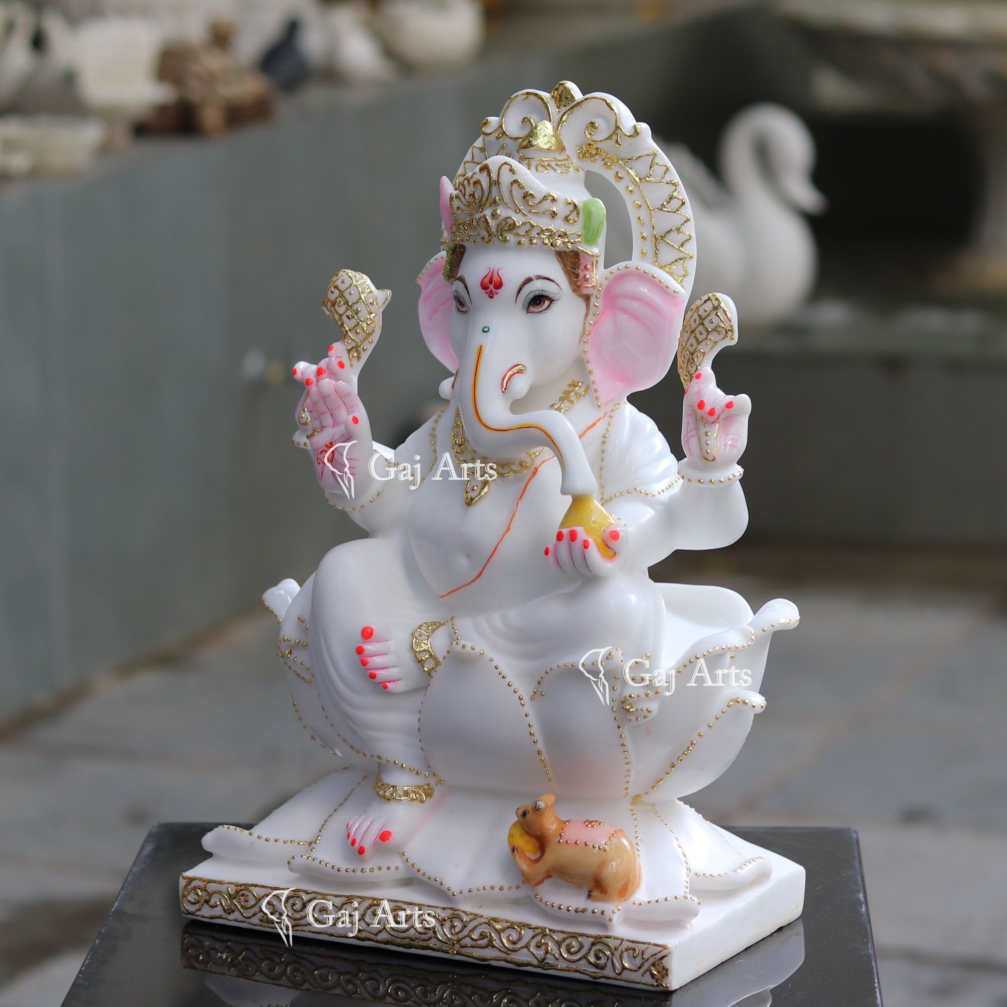 White Marble Ethiopia Ganesh Idol | 18 Inch