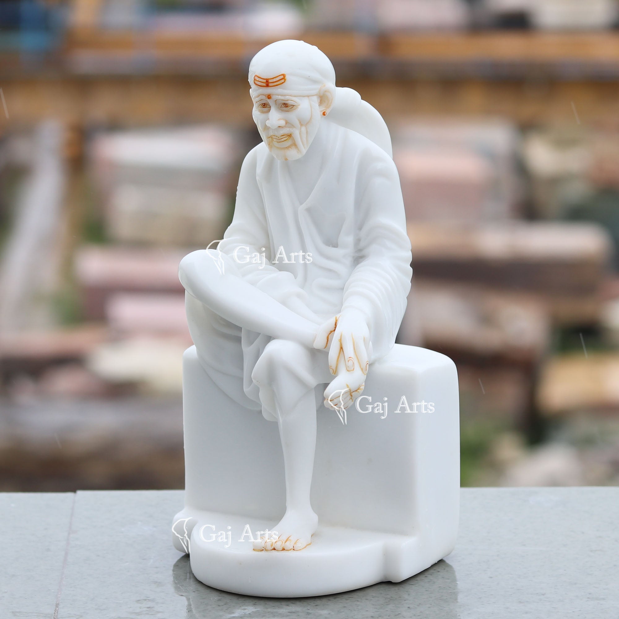 White Marble Sai Baba Idol | 9 Inch