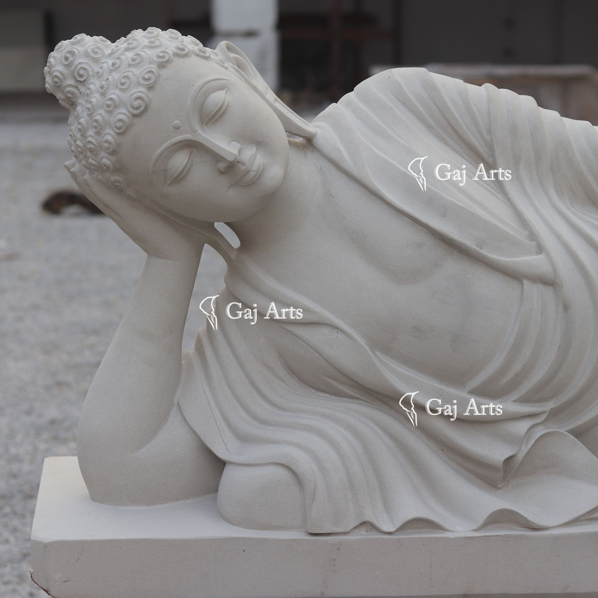 Sleeping Buddha Statue in Sandstone | 60 Inch