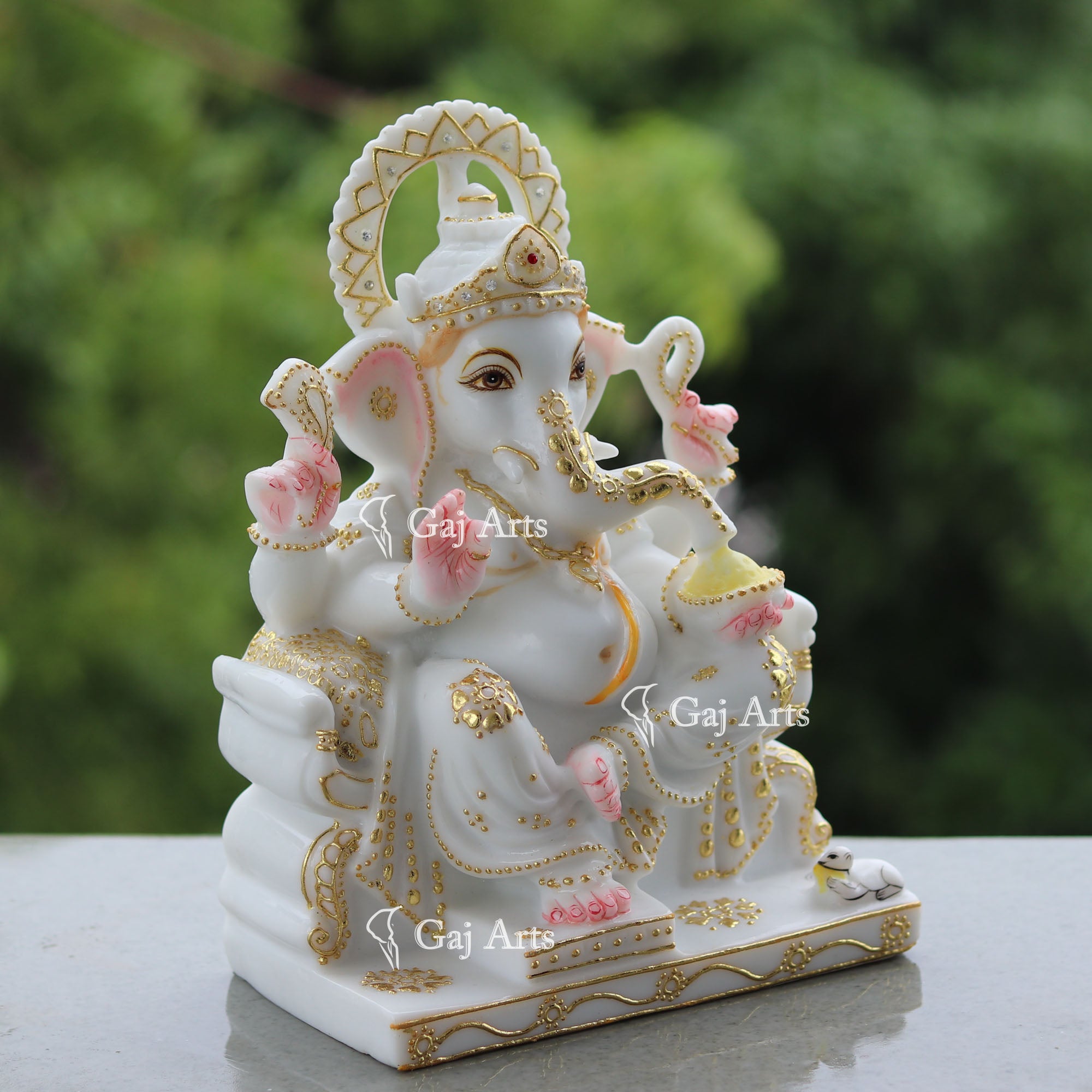 White Marble Ganesh Idol on Singhasan | 10 Inch