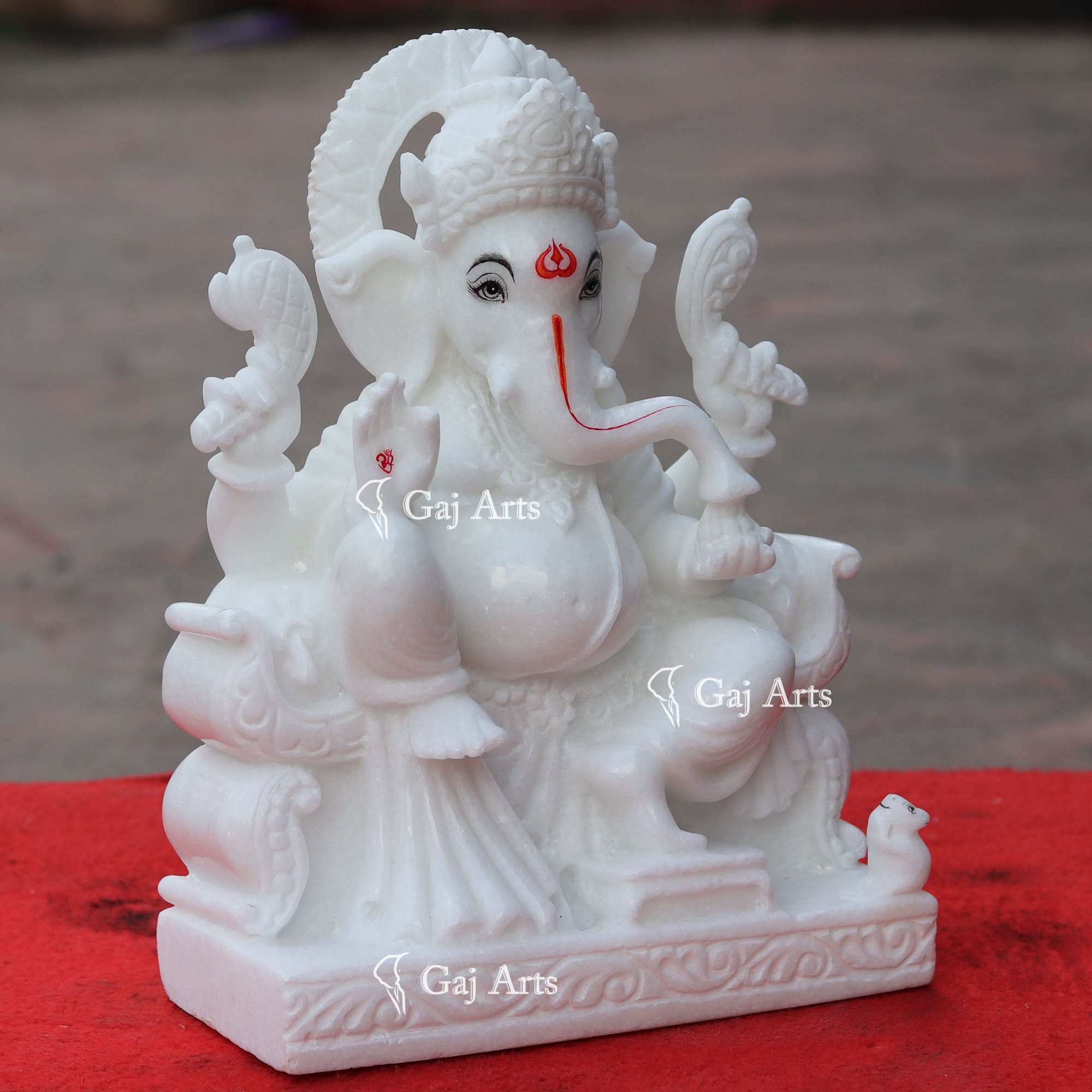 Super White Makrana Marble Ganesh Idol | 12 Inch