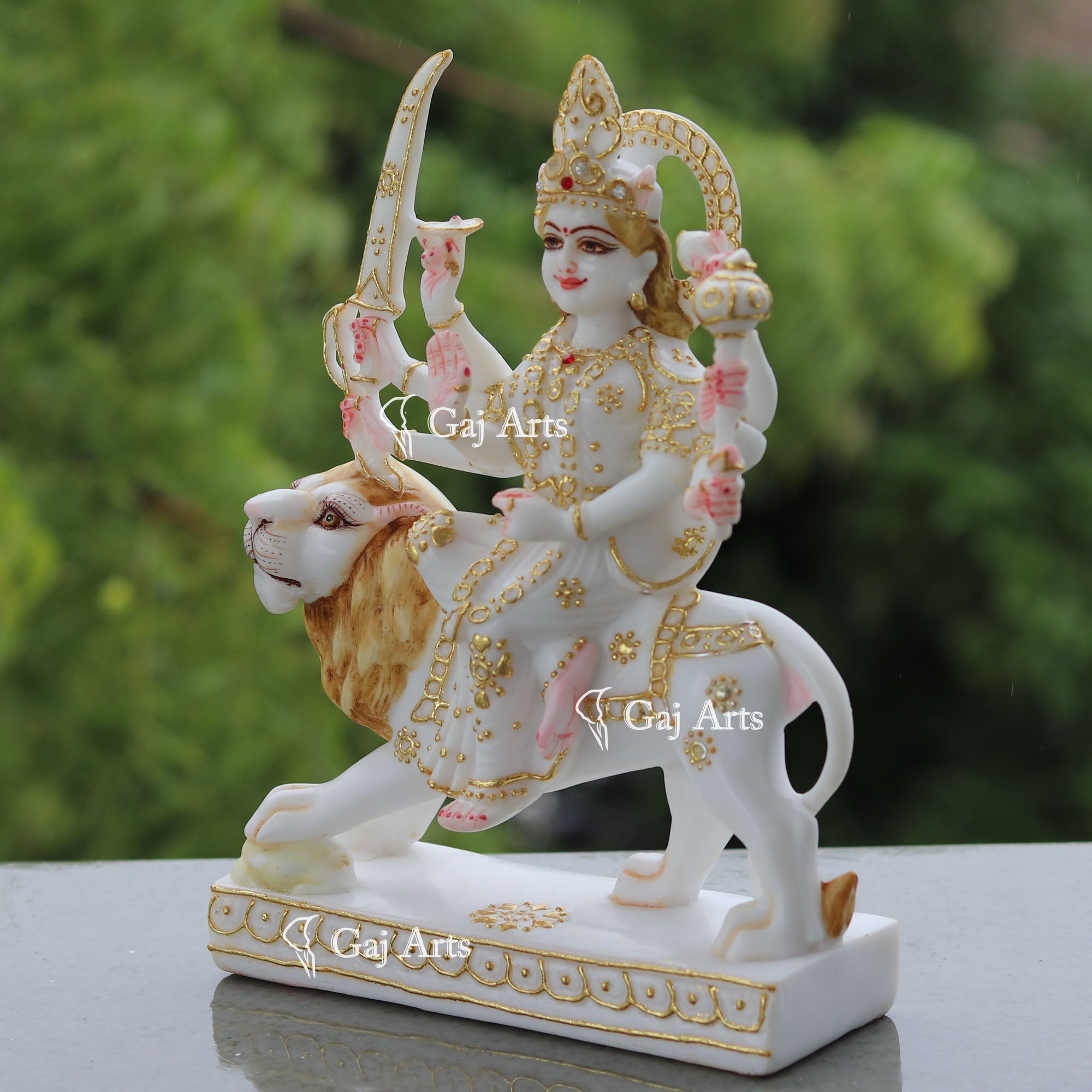 White Marble Durga Mata Statue | 9 Inch
