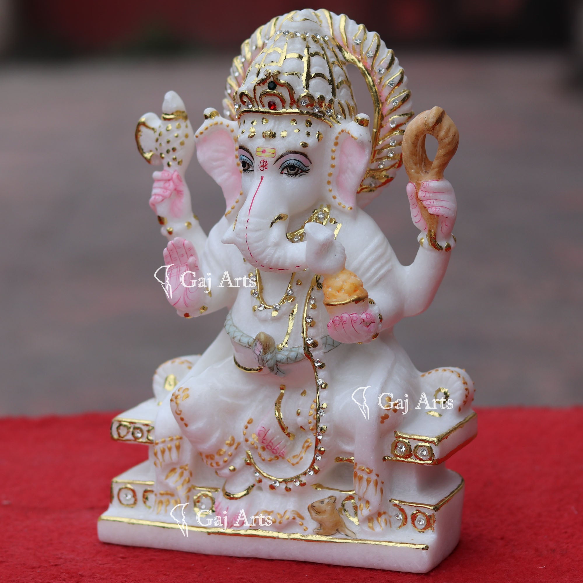 Super White Makrana Marble Ganesh Idol | 9 Inch