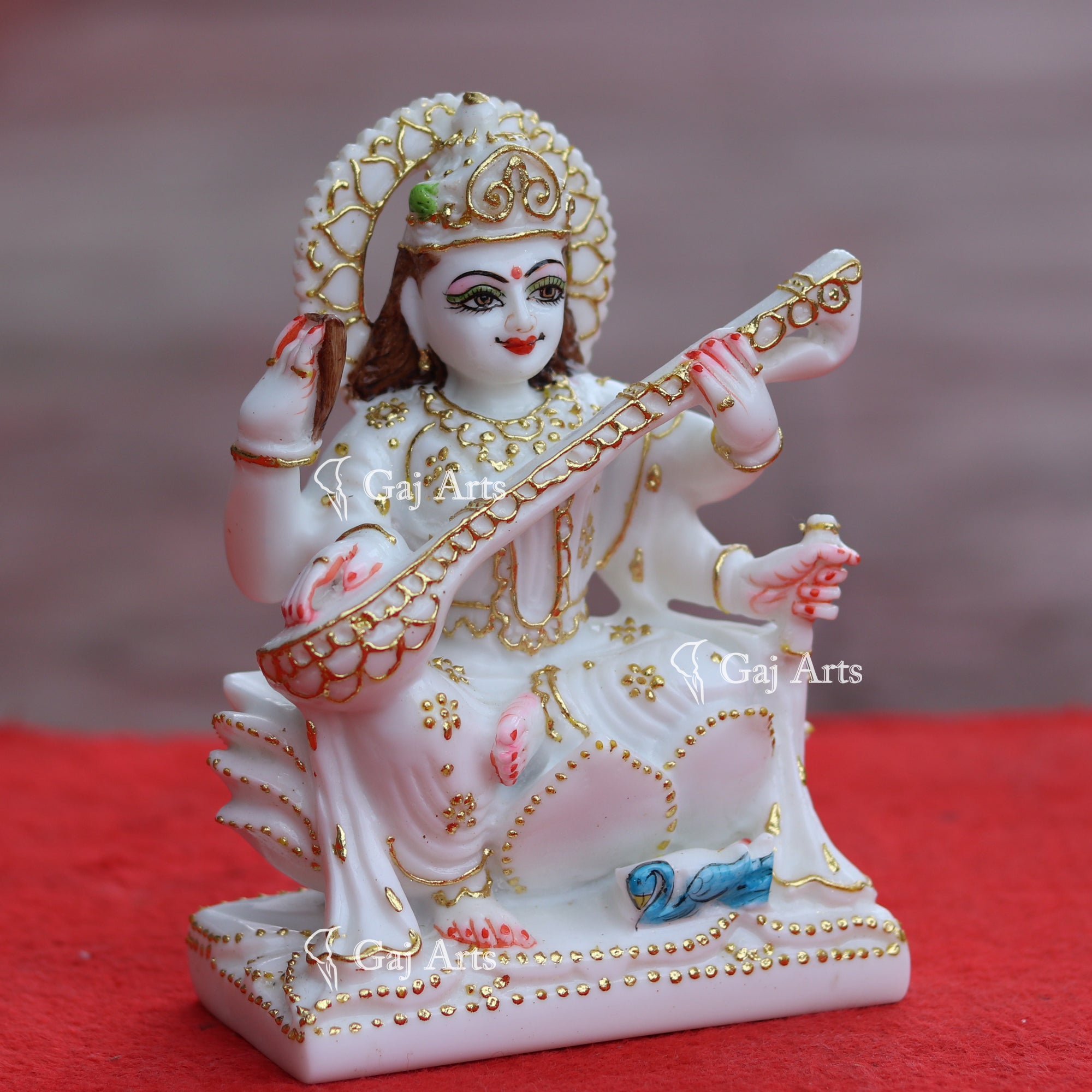 White Marble Saraswati Maa Idol | 6 Inch