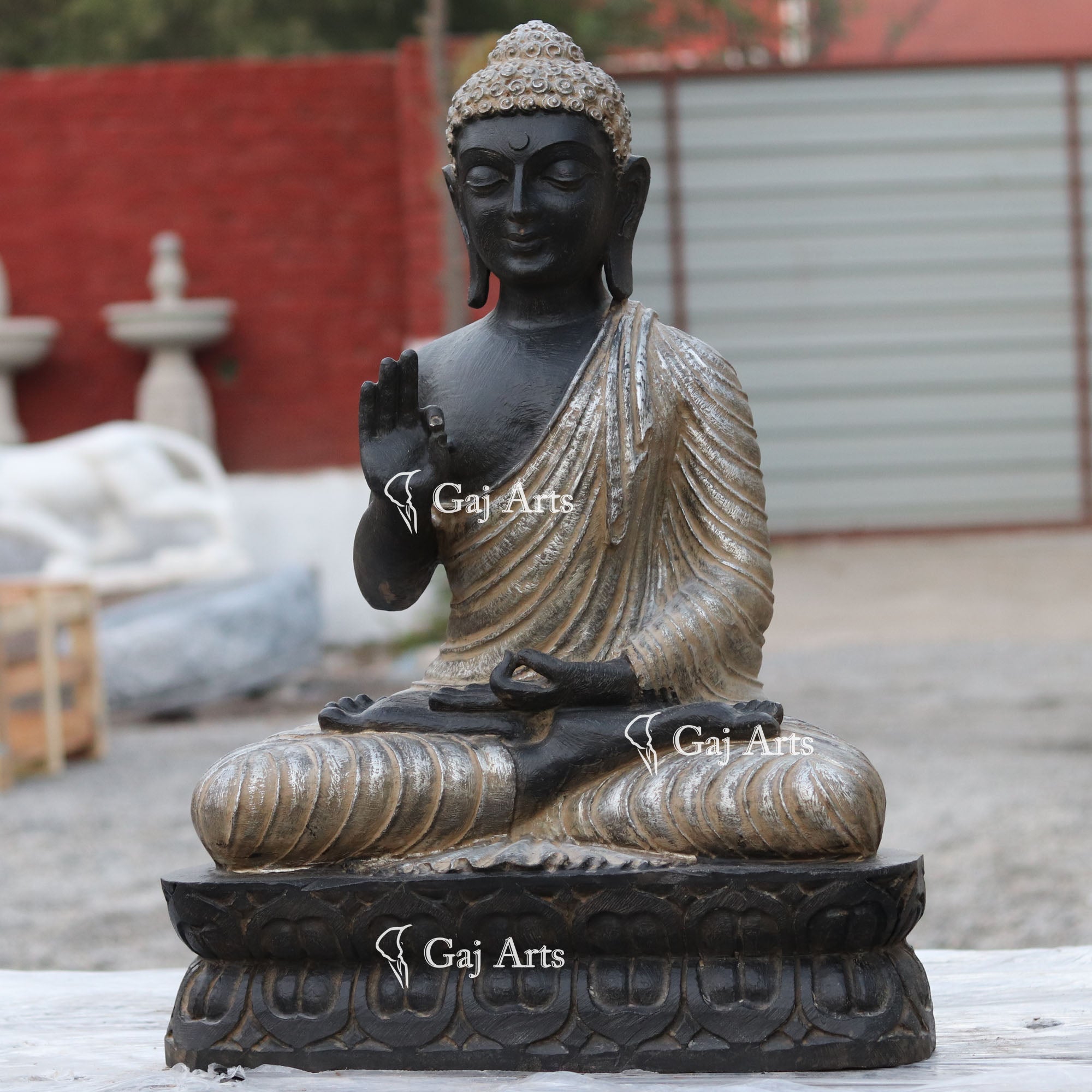 Black Marble Sitting Buddha Idol | 30 Inch