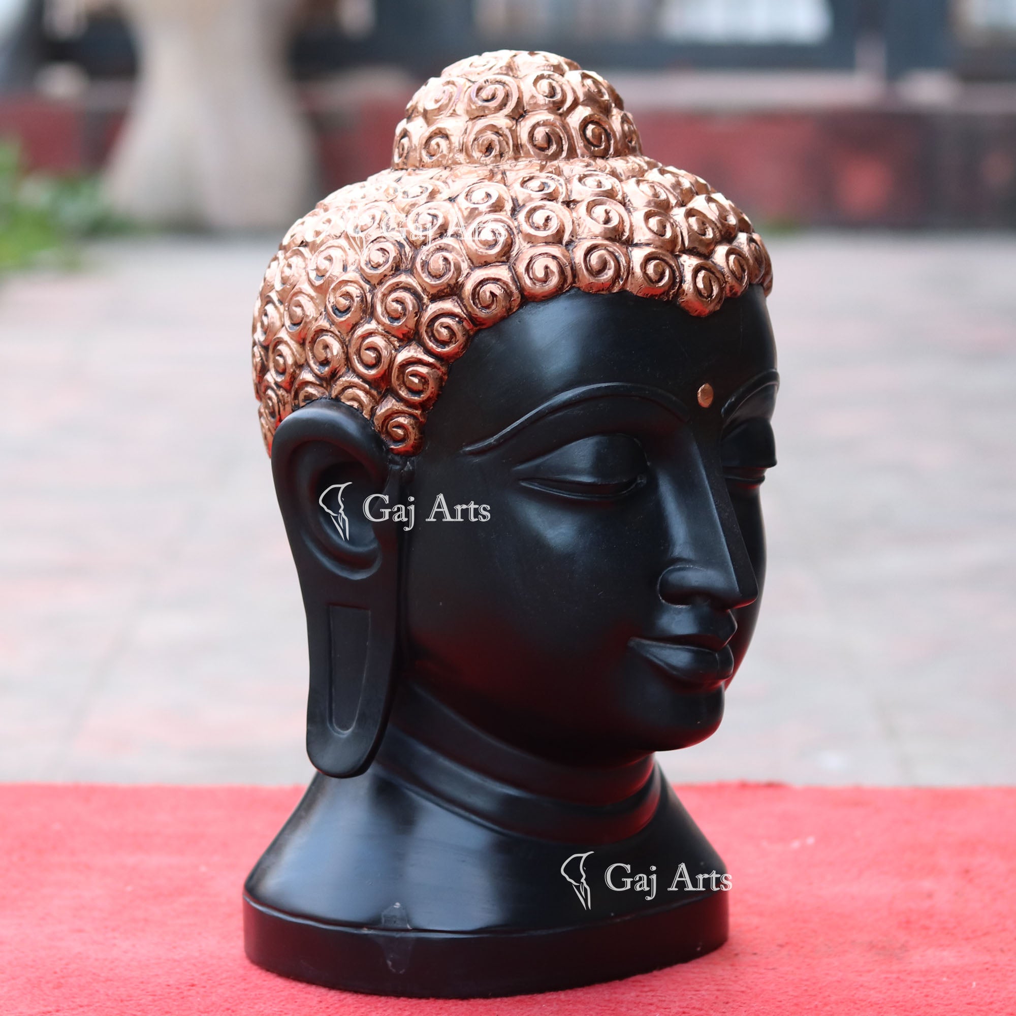 Black Marble Buddha Head Statue | 15 Inch