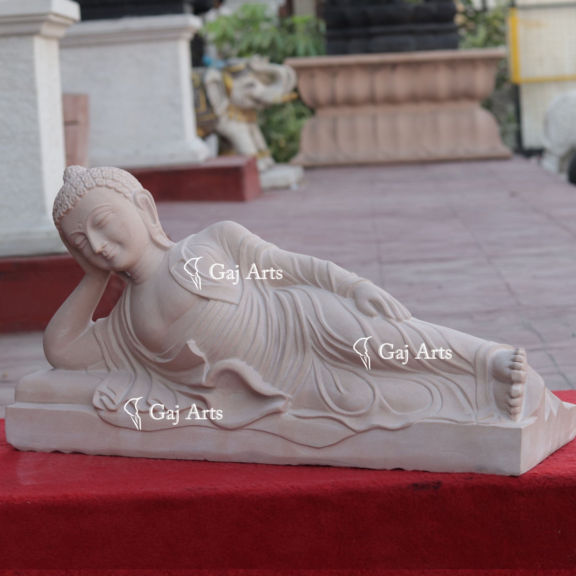 Sleeping Buddha Statue in Sandstone | 24 Inch