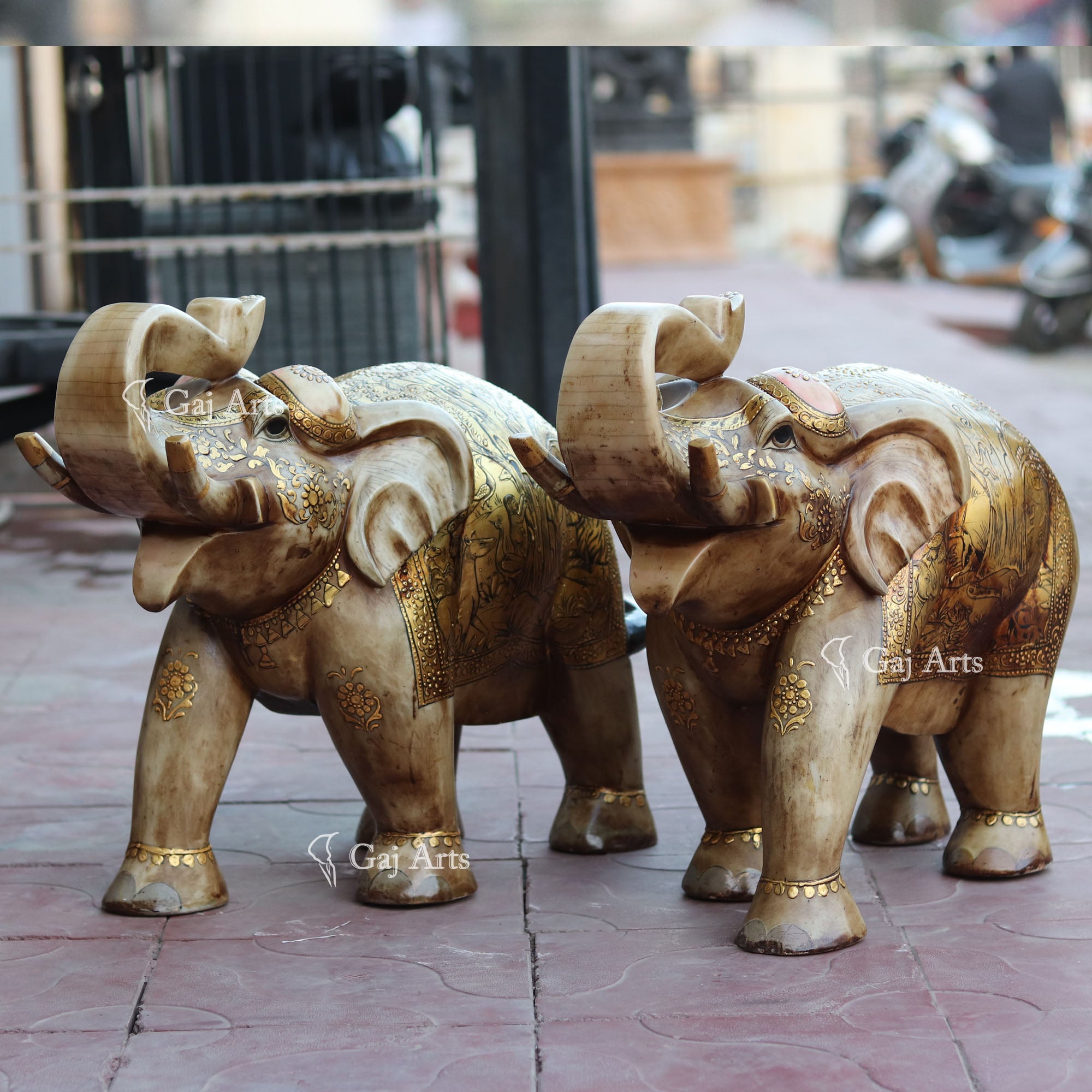 White Makrana Marble Elephant Statue | 21 Inch