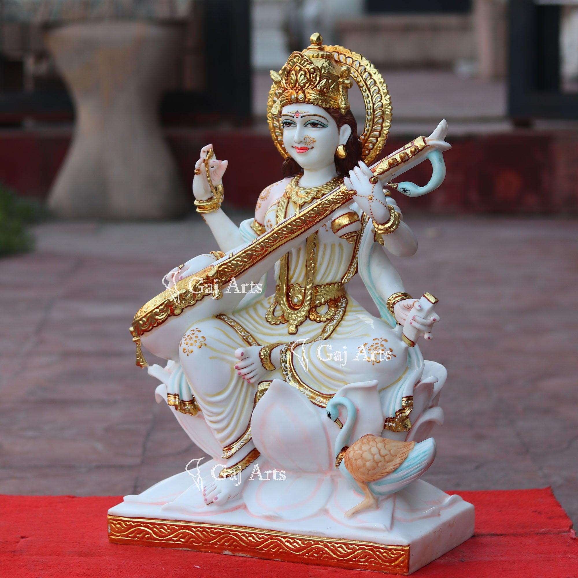 White Marble Saraswati Mata Statue | 24 Inch