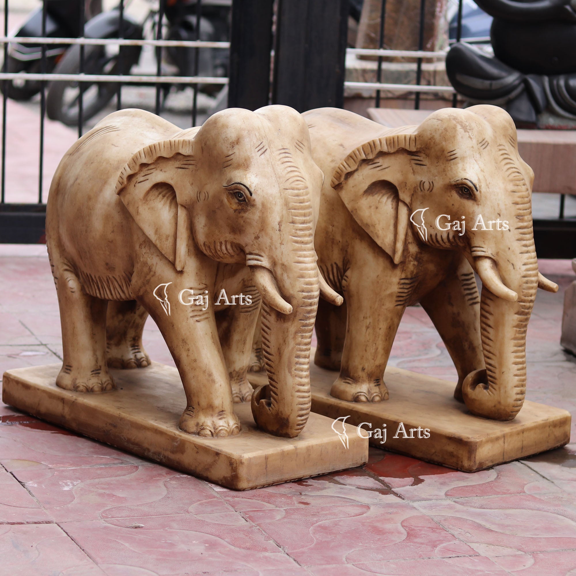 Antique Finish White Makrana Marble Elephant Statue | 24 Inch