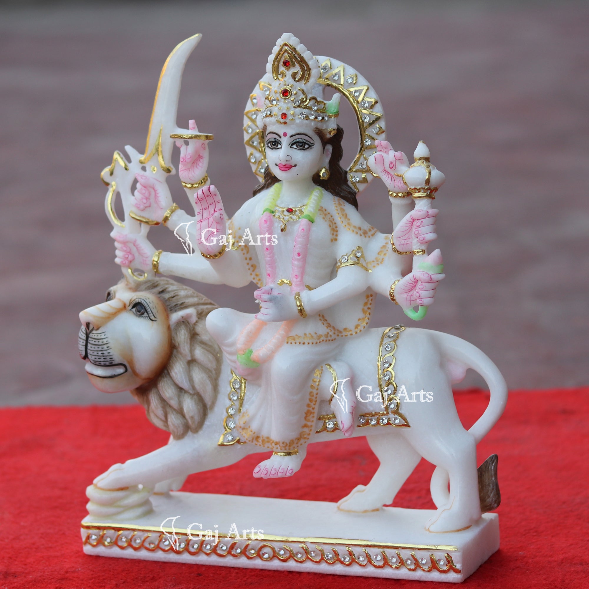 White Makrana Marble Durga Mata Idol | 12 Inch