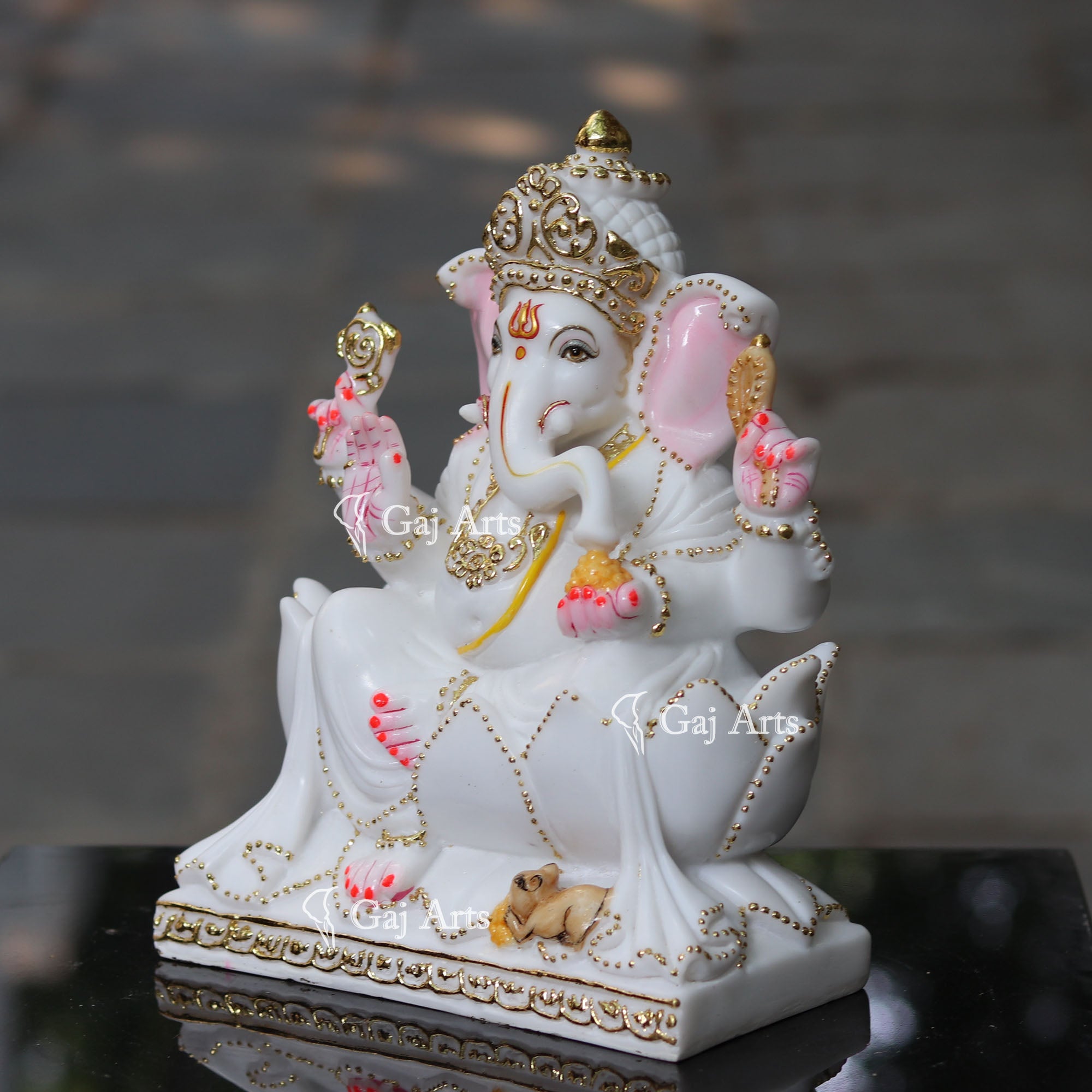 White Ganpati Idol on Lotus | 12 Inch
