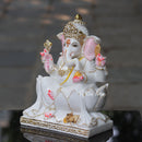 White Ganpati Idol on Lotus | 12 Inch