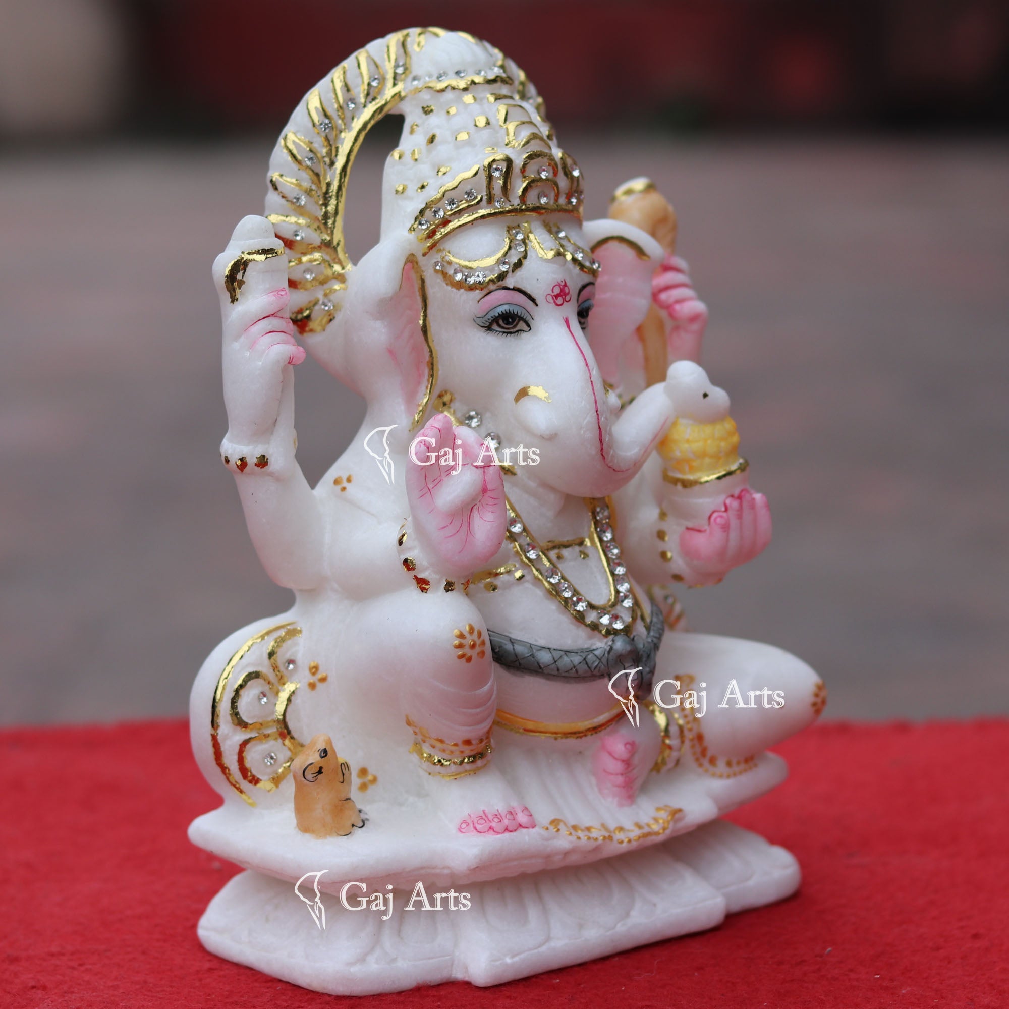 Super White Makrana Marble Ganesh Idol | 9 Inch