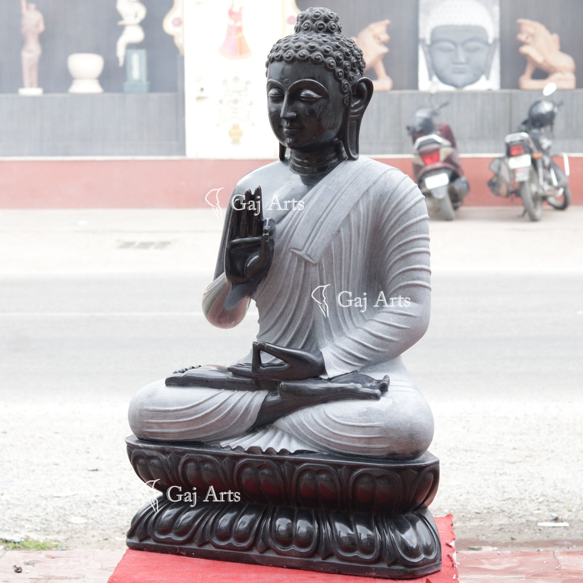 Black Marble Sitting Buddha Statue | 39 Inch