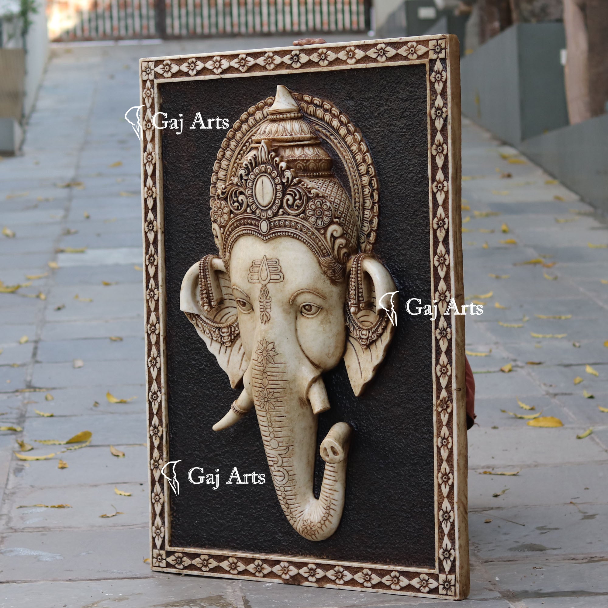White Marble Ganpati Face Wall Panel | 48 Inch