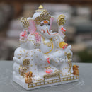 Marble Ganpati Idol with Gold Accents | 7 Inch