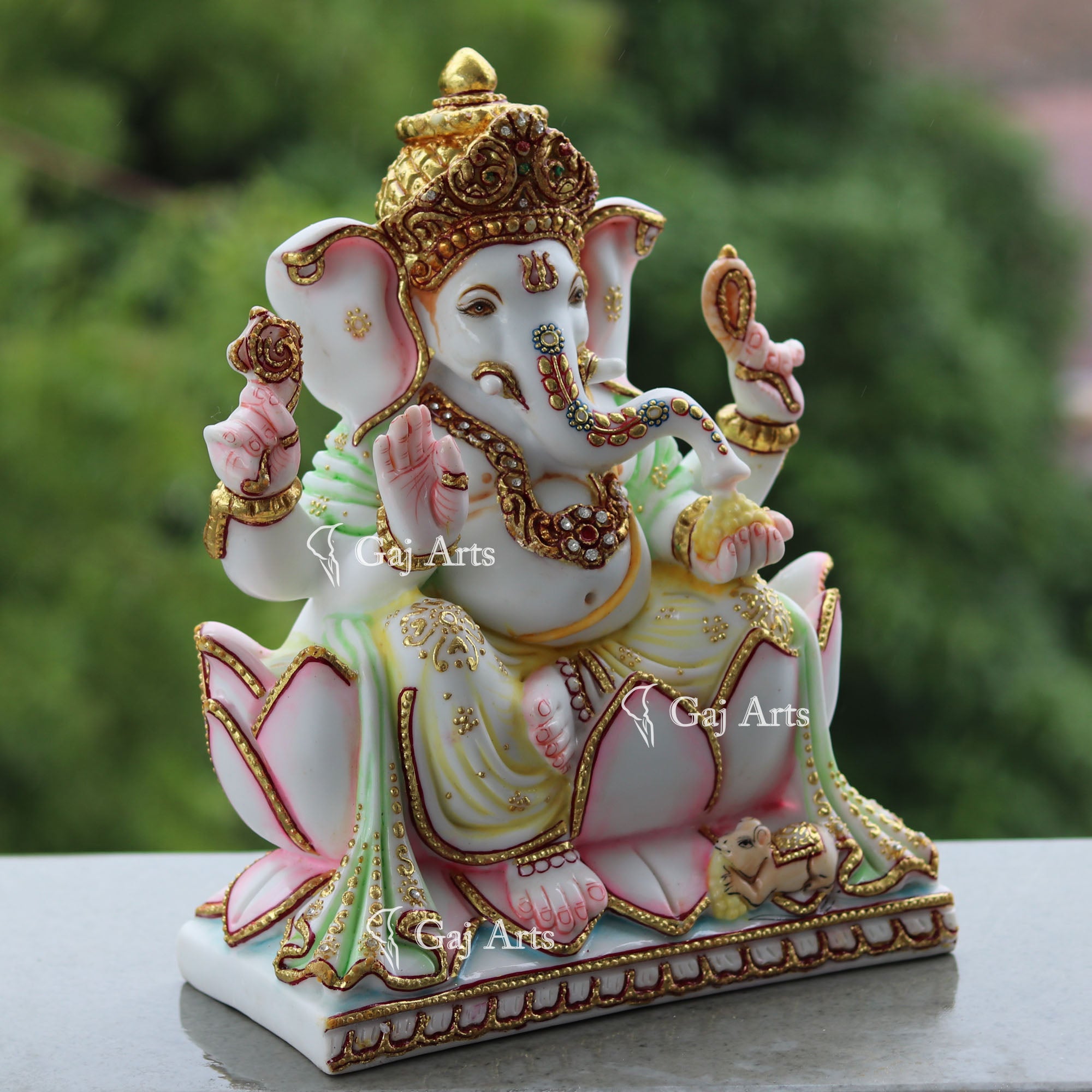 White Marble Ethiopia Ganesh Idol | 12 Inch