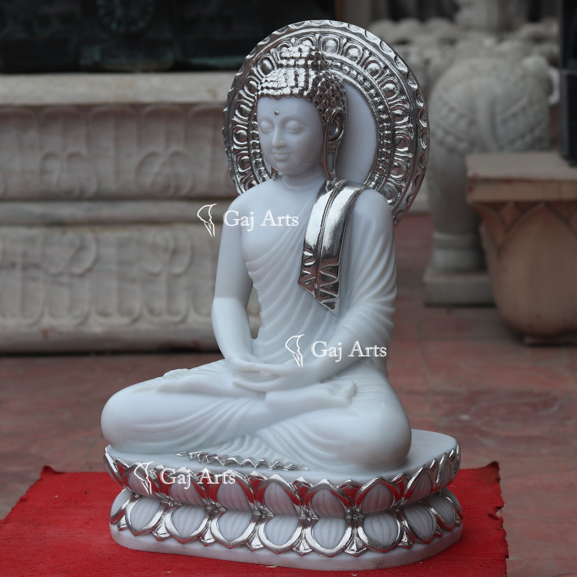 Silver Marble Buddha Statue | 24 Inch