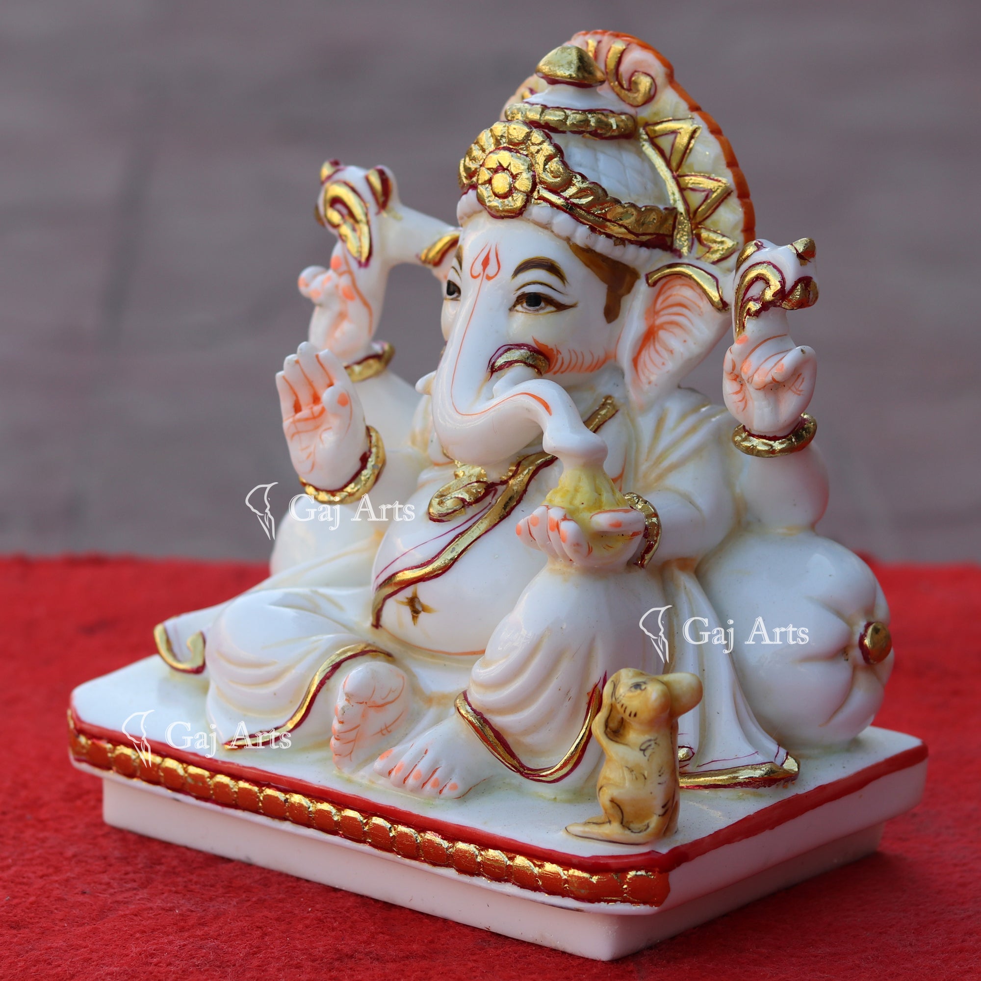 Hand Painted Marble Ganpati Idol | 8 Inch