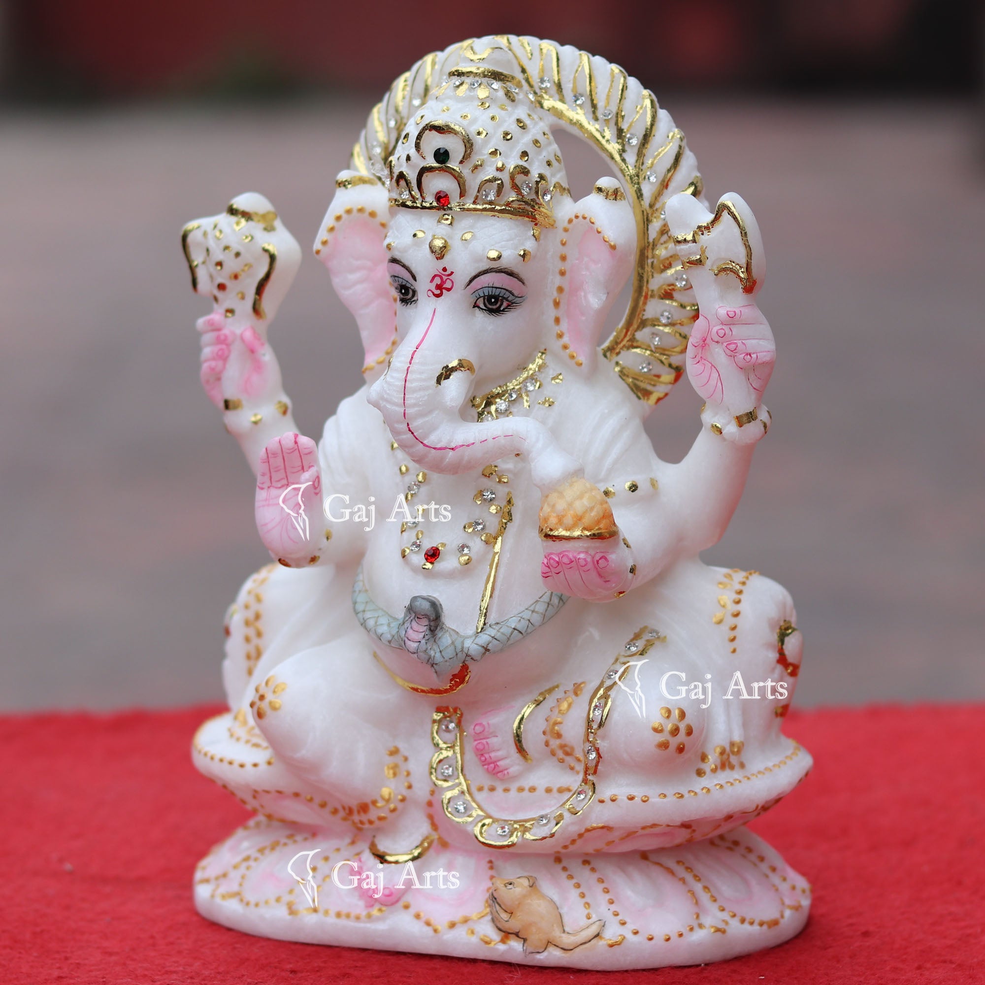 Super White Makrana Marble Ganesh Idol | 9 Inch