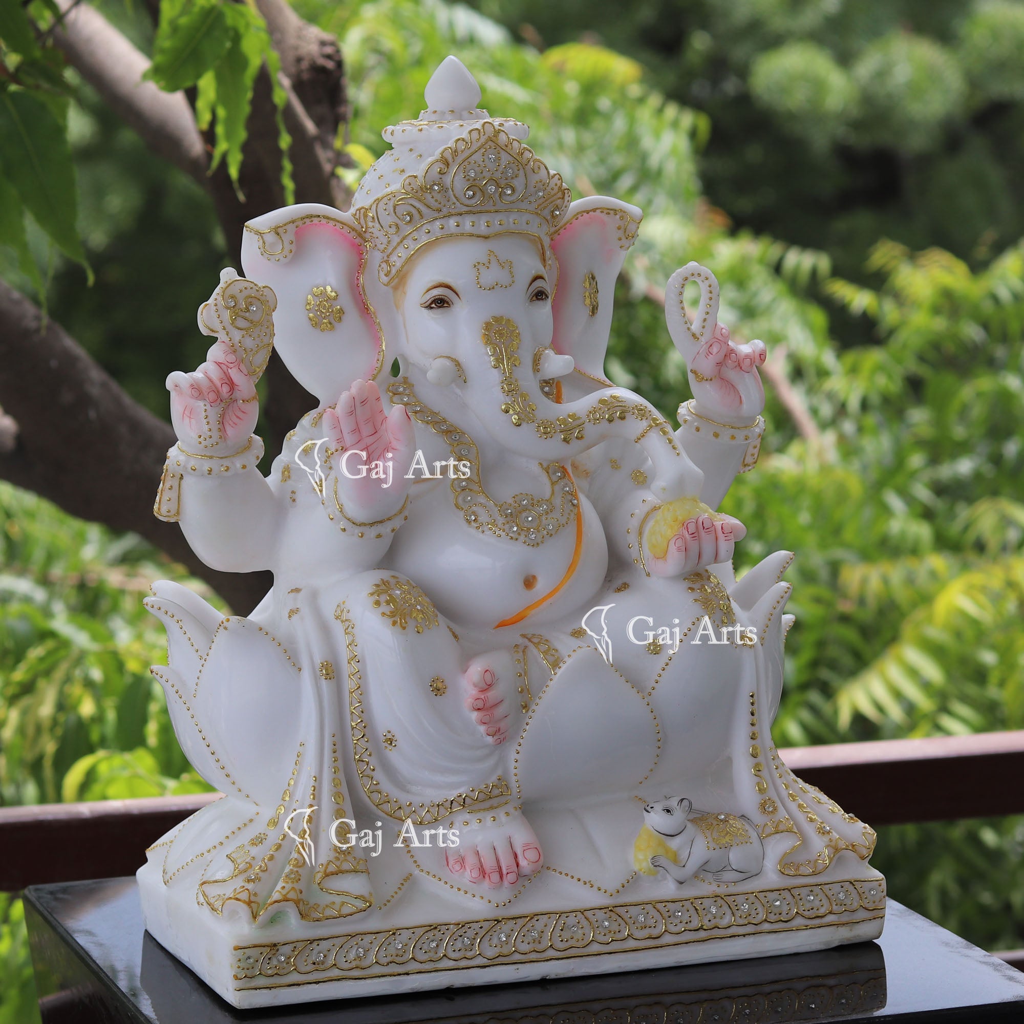 White Marble Ethiopia Ganesh Idol | 18 Inch