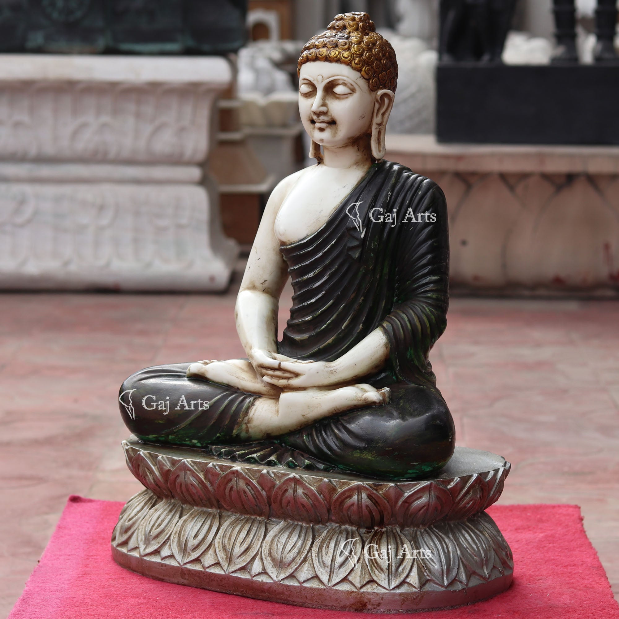 Black & White Marble Buddha Statue | 24 Inch