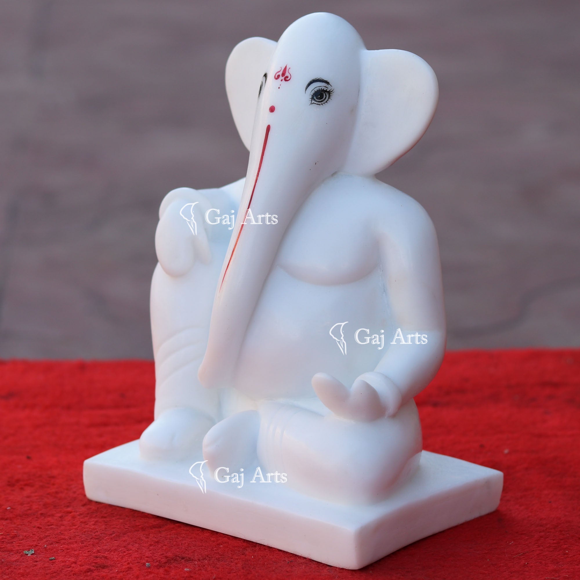 Modern White Marble Ganapati Murti | 9 Inch