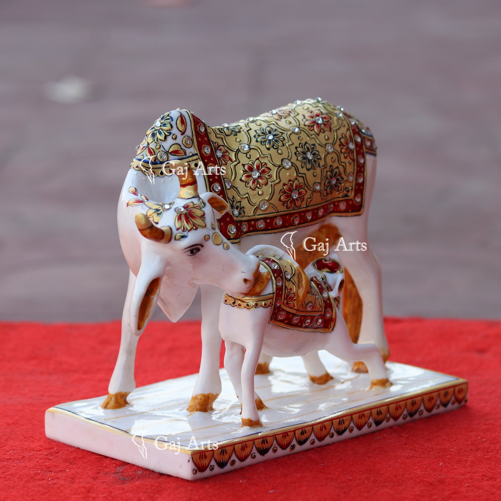 Makrana Marble Powder Cow & Calf Idol | 9 Inch