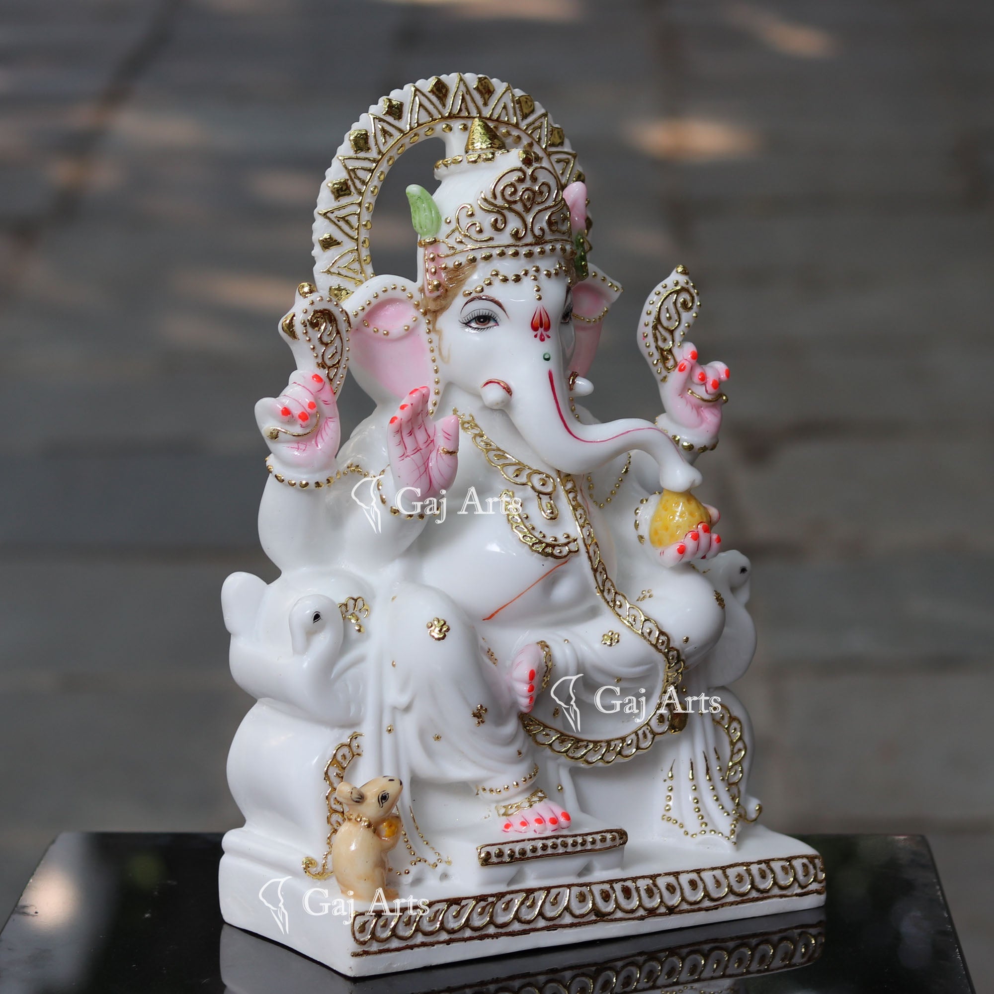White Marble Ethiopia Ganesh Idol | 15 Inch