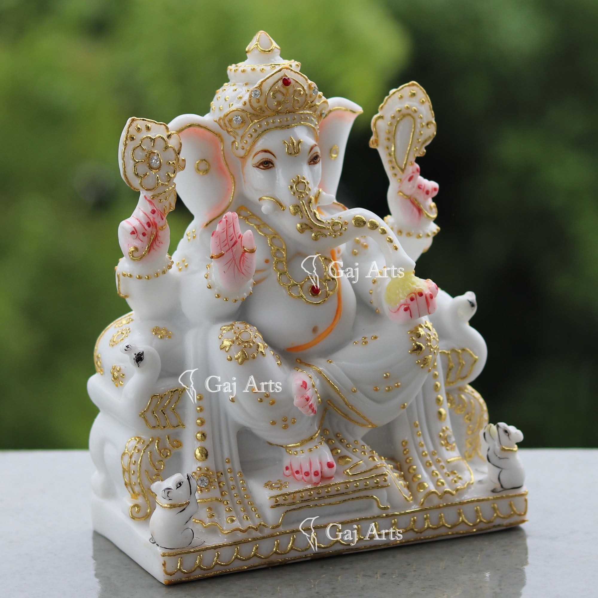Decorative Ganpati Idol with Gold Detailing | 7 Inch