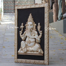 White Antique Finish Marble Ganpati Wall Panel Sea Foam Art | 60 Inch