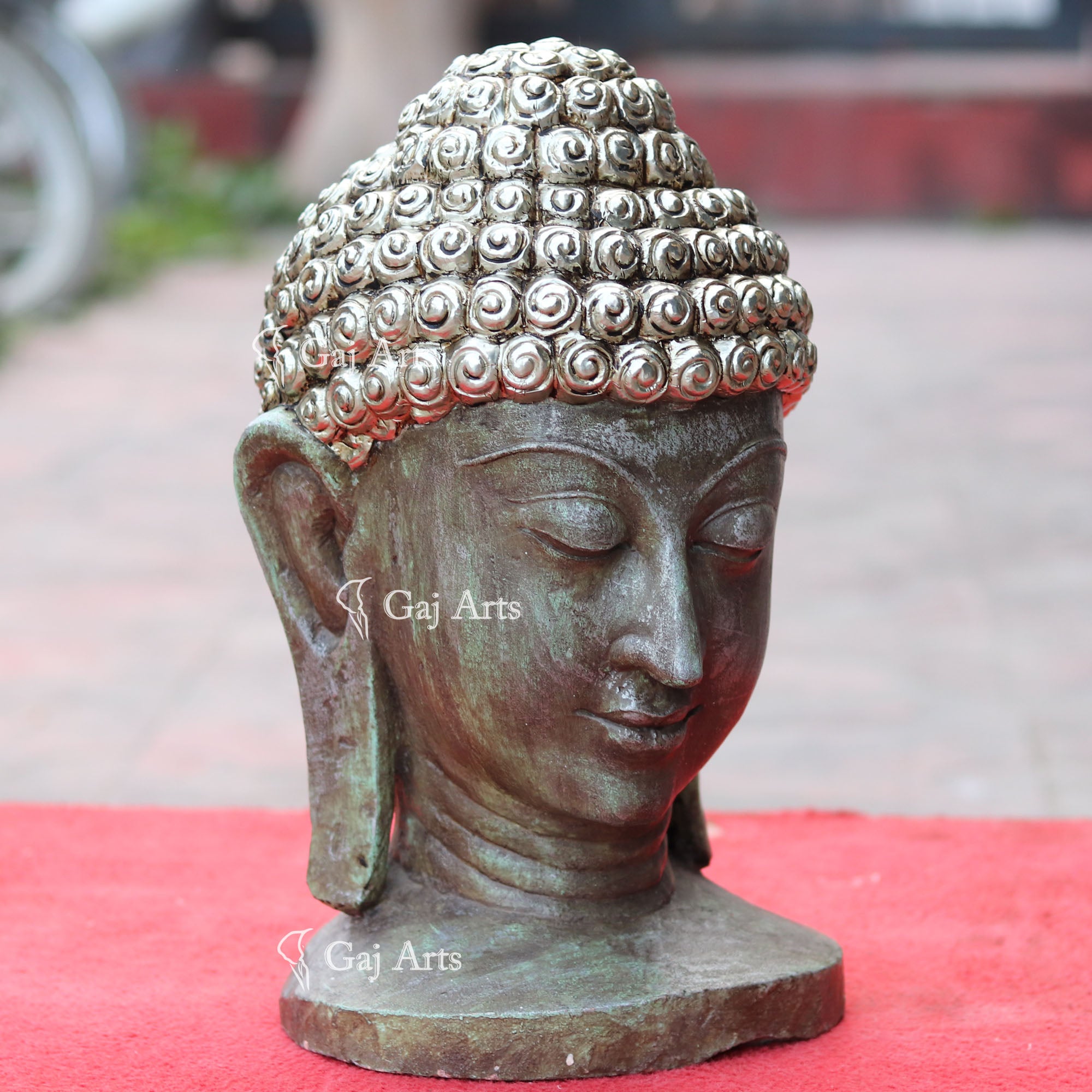 Sandstone Buddha Head Statue | 15 Inch