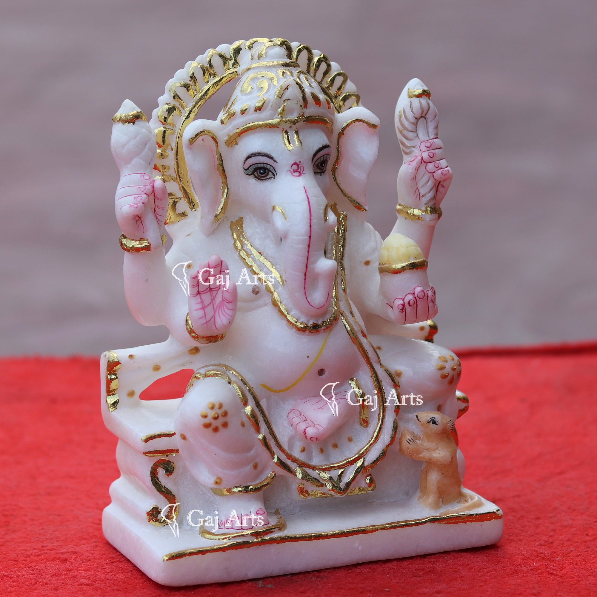Marble Ganesh Idol with Gold Artwork | 7 Inch