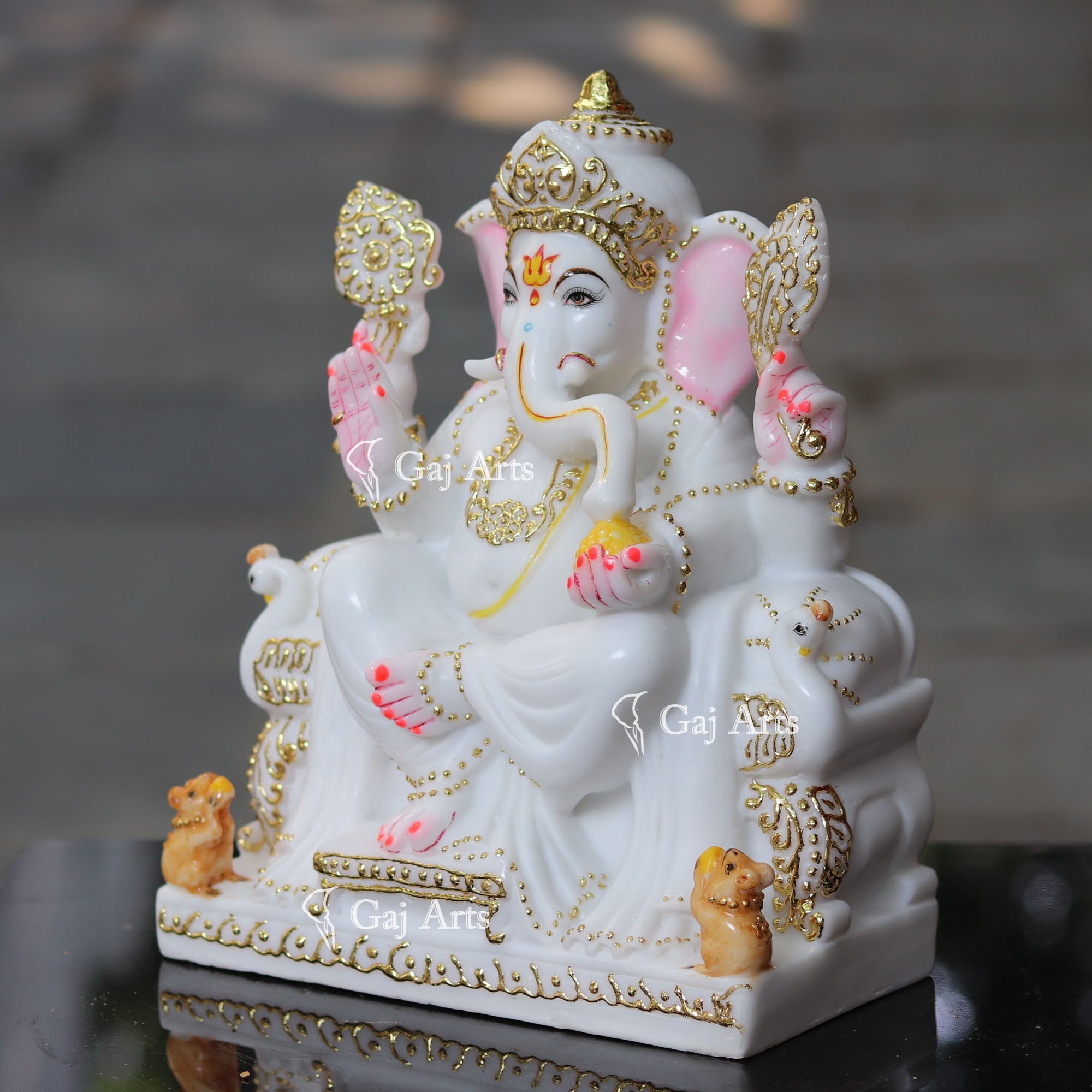 Marble Ganpati Idol on Throne | 12 Inch