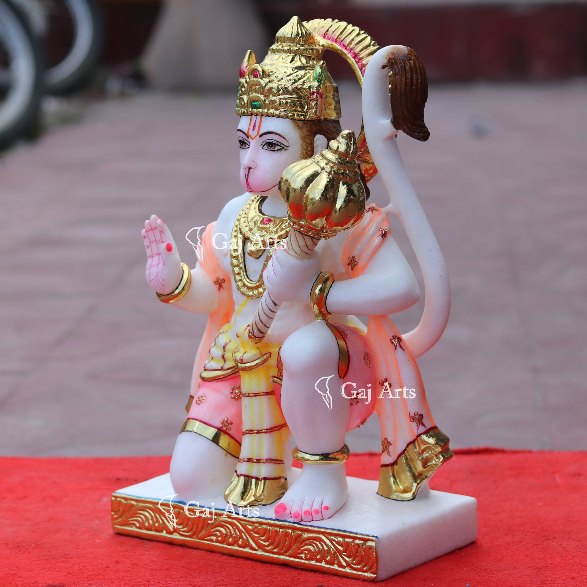 White Makrana Marble Hanuman Ji Idol | 15 Inch