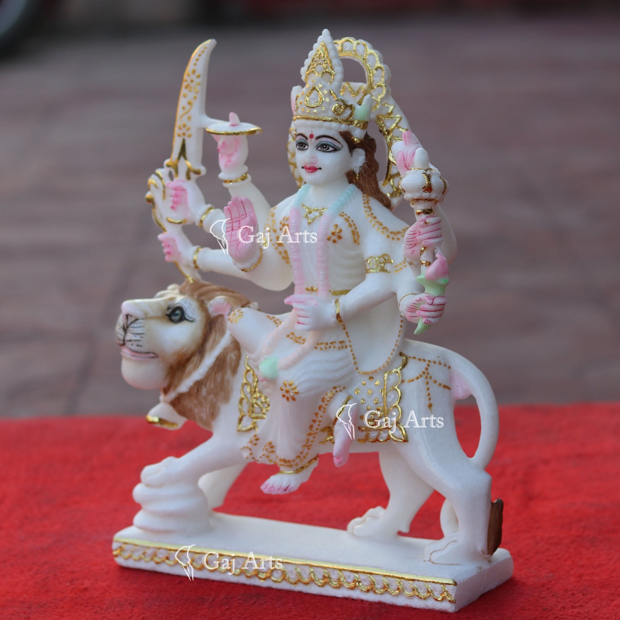 White Makrana Marble Durga Mata Idol | 12 Inch