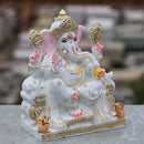 Marble Ganesh Idol with Gold Detailing | 9 Inch