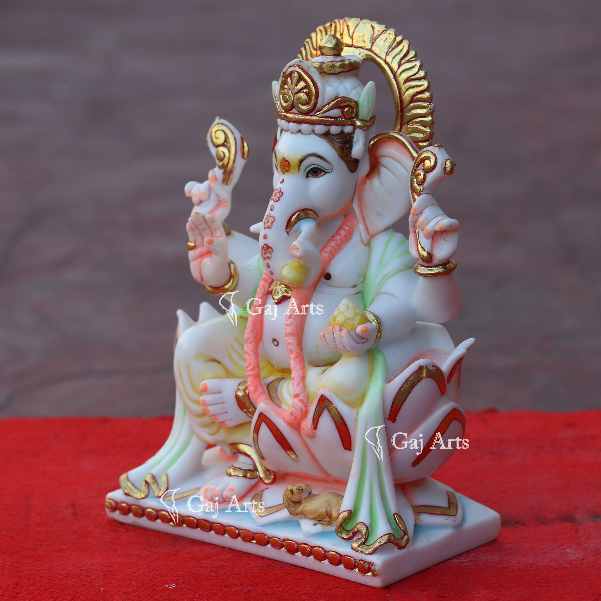 Hand Painted Marble Ganesh Idol | 12 Inch