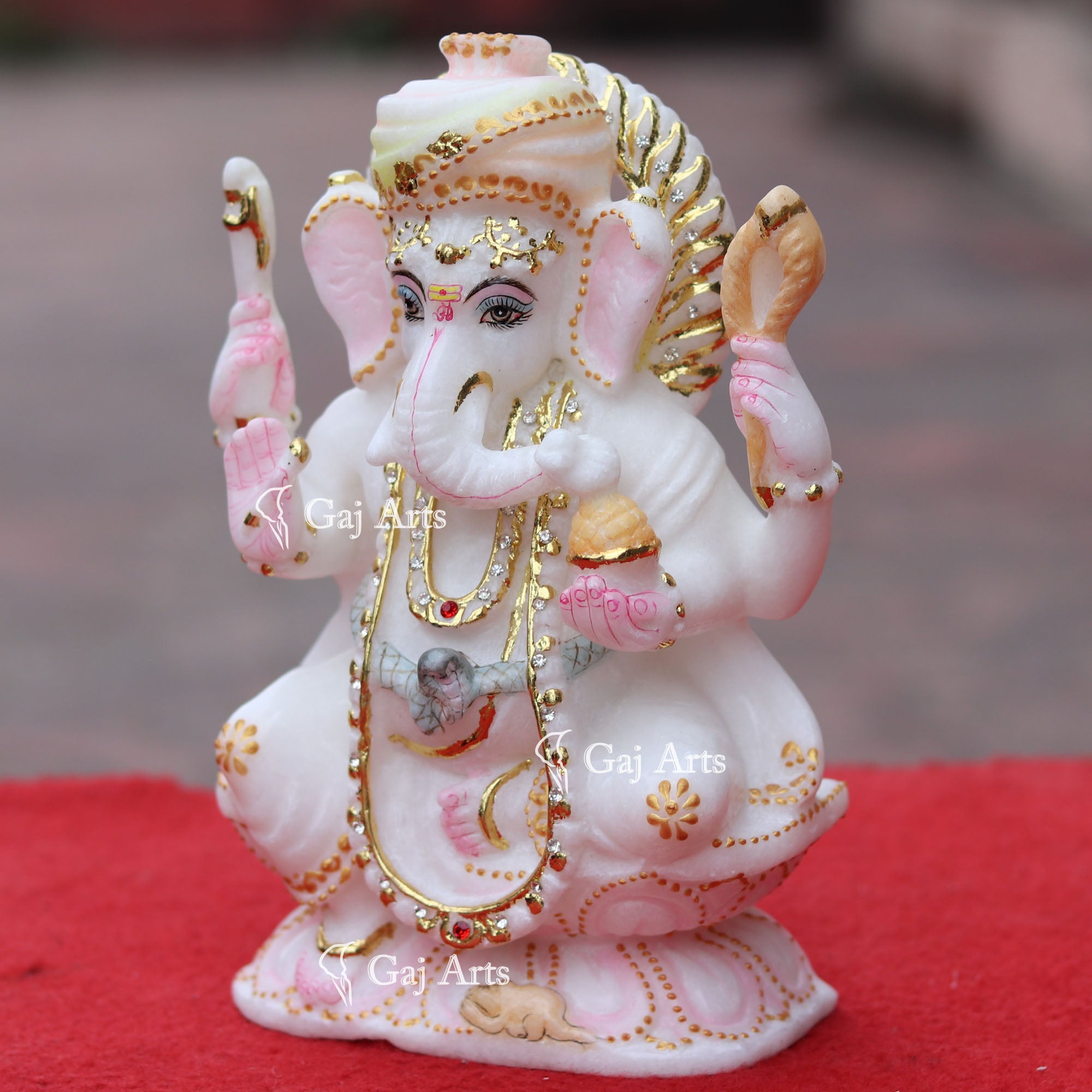 Super White Vietnam Marble Ganesh Idol | 9 Inch